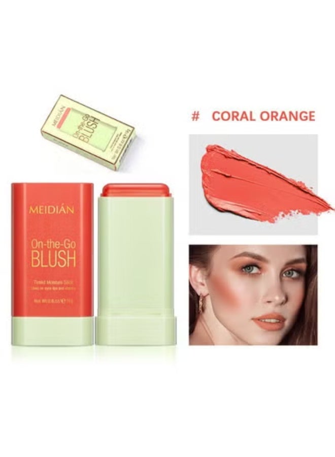 Meidián On The Go Blush Stick, The Moisture Stick Cream Colour For Cheeks,Highlighting ​Color Silky Powder Blusher Stick Natural Glow Silly Blusher Light and Soft Feeling, Coral Orange - Image 4
